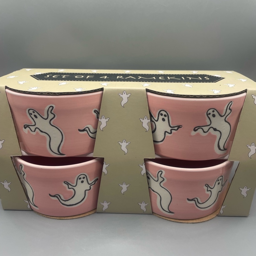 Prima Design Pink Ghost Ramekins Set Of 4 Pinkoween NEW